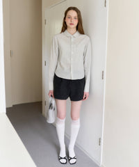 【GIUNON】round collar stripe shirt / ラウンドカラーストライプシャツ
