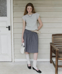 【GIUNON】shirring midi check skirt / シャーリングミディチェックスカート