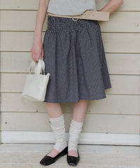 【GIUNON】shirring midi check skirt / シャーリングミディチェックスカート