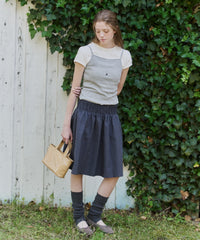 【GIUNON】shirring midi check skirt / シャーリングミディチェックスカート