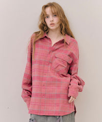 【予約開始待ち】【J1U by LA BELLE ETUDE】オーバーサイズPINKチェックシャツ