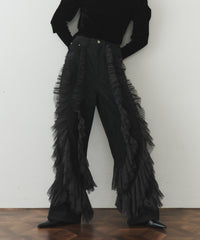【再入荷】デニム×ギャザーチュールパンツ
