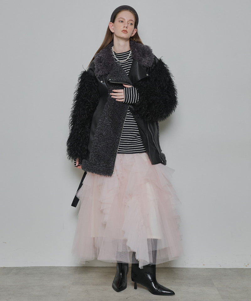 【予約10%OFF】ボリュームファー×レザーBIGジャケットコート