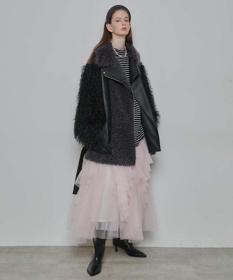 【予約10%OFF】ボリュームファー×レザーBIGジャケットコート
