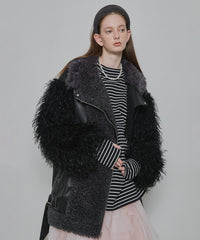 【予約10%OFF】ボリュームファー×レザーBIGジャケットコート