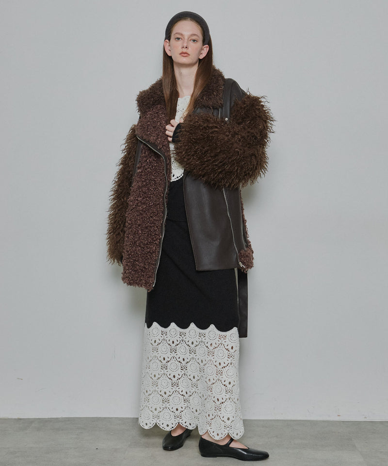 【予約10%OFF】ボリュームファー×レザーBIGジャケットコート