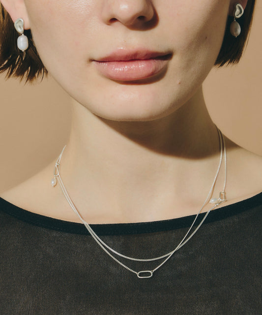 【loni】Silver925 Random Chain Pearl Long Necklace