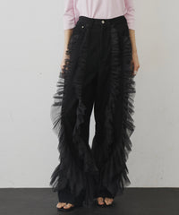 【再入荷】デニム×ギャザーチュールパンツ