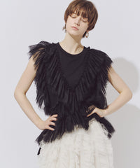 【予約】チュールギャザーフリルカットトップス