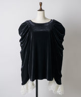 【予約10%OFF】レースカフスベロアギャザーパフスリーブTOPS