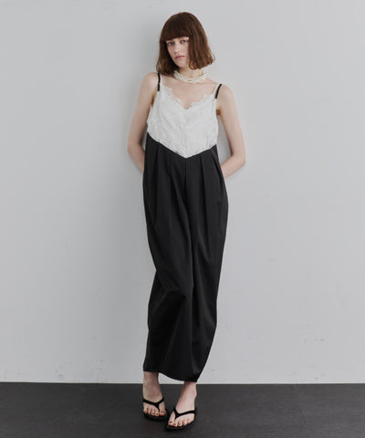 【予約10%OFF】モチーフレース×タックコクーンキャミワンピース