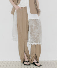 【J1U by LA BELLE ETUDE】フロント裾ZIPチュールフリルデザインパンツ