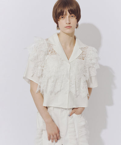 【予約】【TEN by LA BELLE ETUDE】シアーヨークレース開衿シャツ