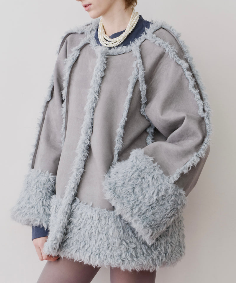 【予約】【J1U by LA BELLE ETUDE】ノーカラームートンライクボンディングコート