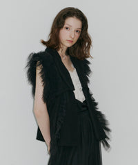 【J1U by LA BELE ETUDE】2WAYボリュームギャザーチュールノースリーブジャケット