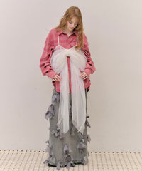 【予約開始待ち】【J1U by LA BELLE ETUDE】オーバーサイズPINKチェックシャツ
