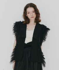 【J1U by LA BELE ETUDE】2WAYボリュームギャザーチュールノースリーブジャケット