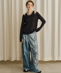 【yae】Flower spangle wrap skirt/フラワースパンコールラップスカート