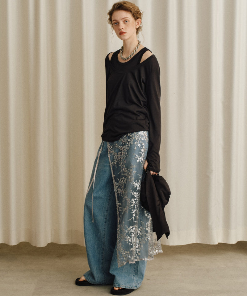 【yae】Flower spangle wrap skirt/フラワースパンコールラップスカート