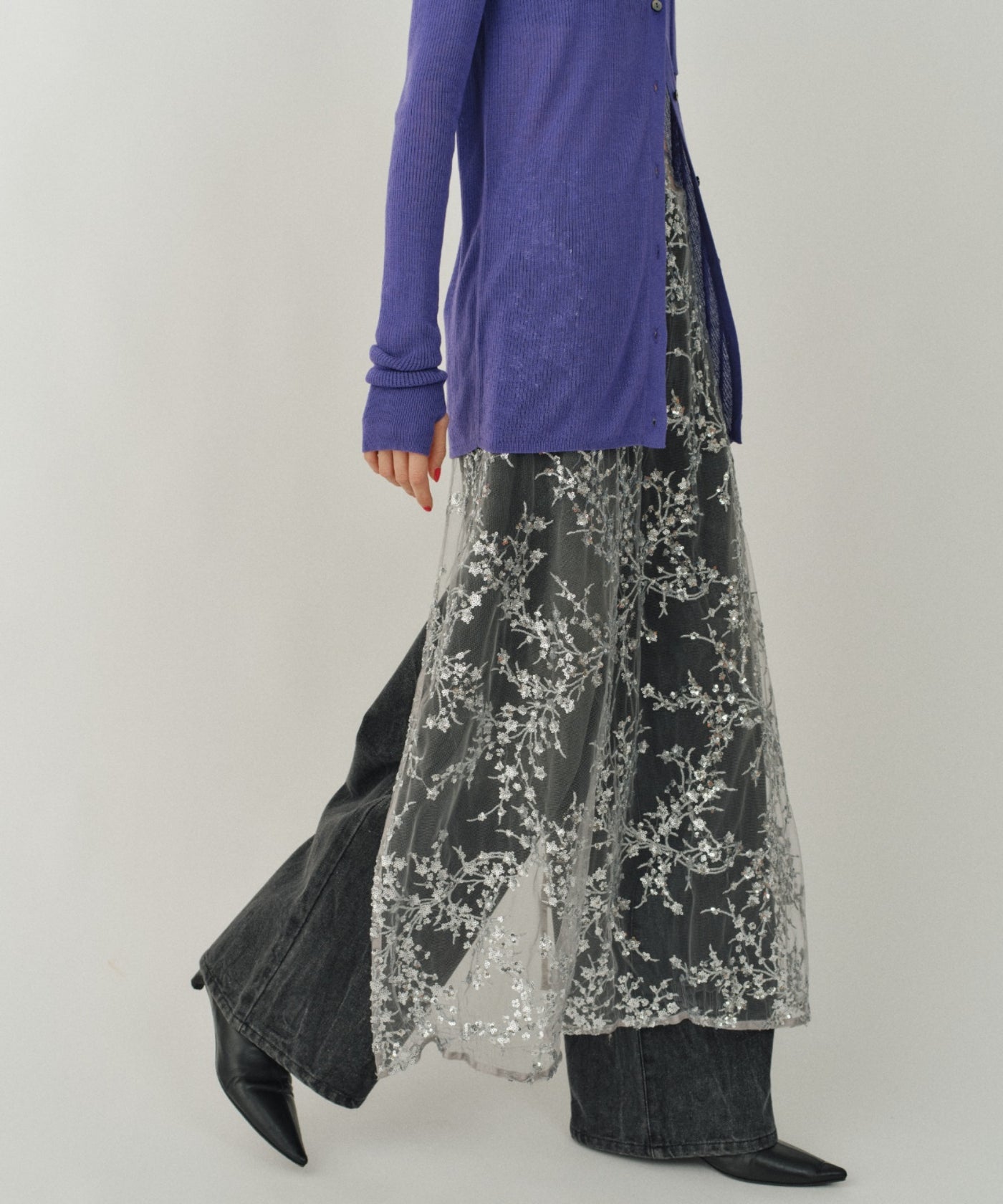 yae】Flower spangle wrap skirt/フラワースパンコールラップスカート