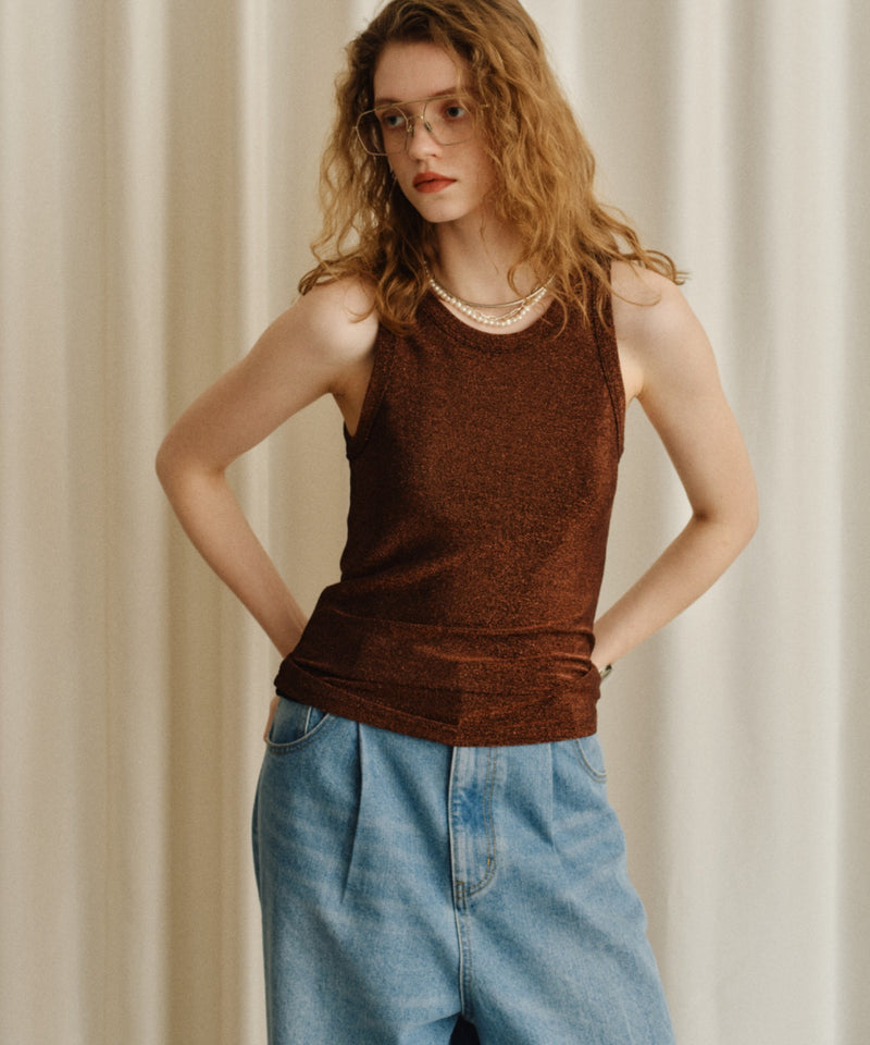 【yae】Glitter tank top / カップ付きグリッタータンクトップ