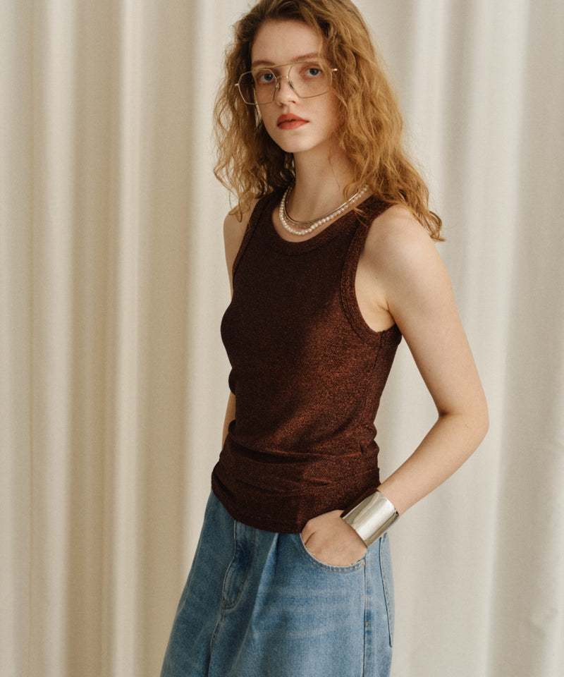 【yae】Glitter tank top / カップ付きグリッタータンクトップ