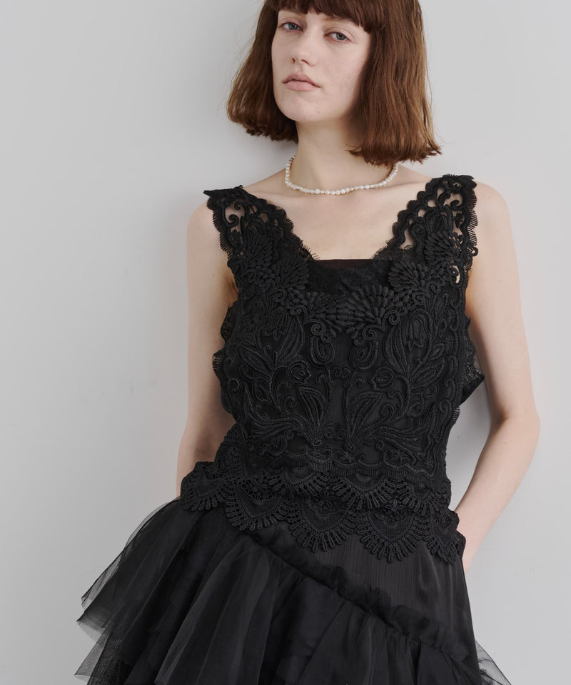 シーエム 黒 エプロン 腰 レース ATELIER PIERROT ロゴ刺繍入りレース