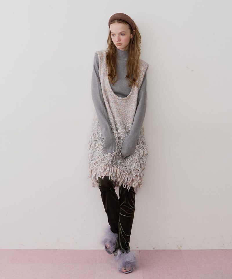 【J1U by LA BELLE ETUDE】ファンシーヤーンループフリンジMIXニットワンピース