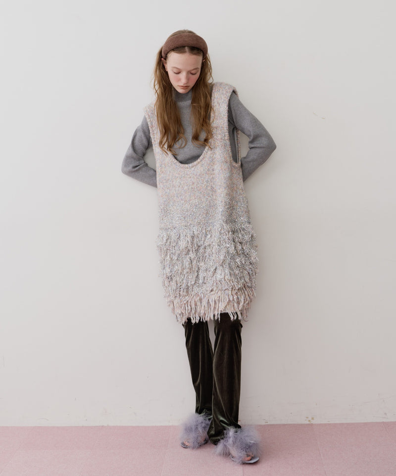 【J1U by LA BELLE ETUDE】ファンシーヤーンループフリンジMIXニットワンピース