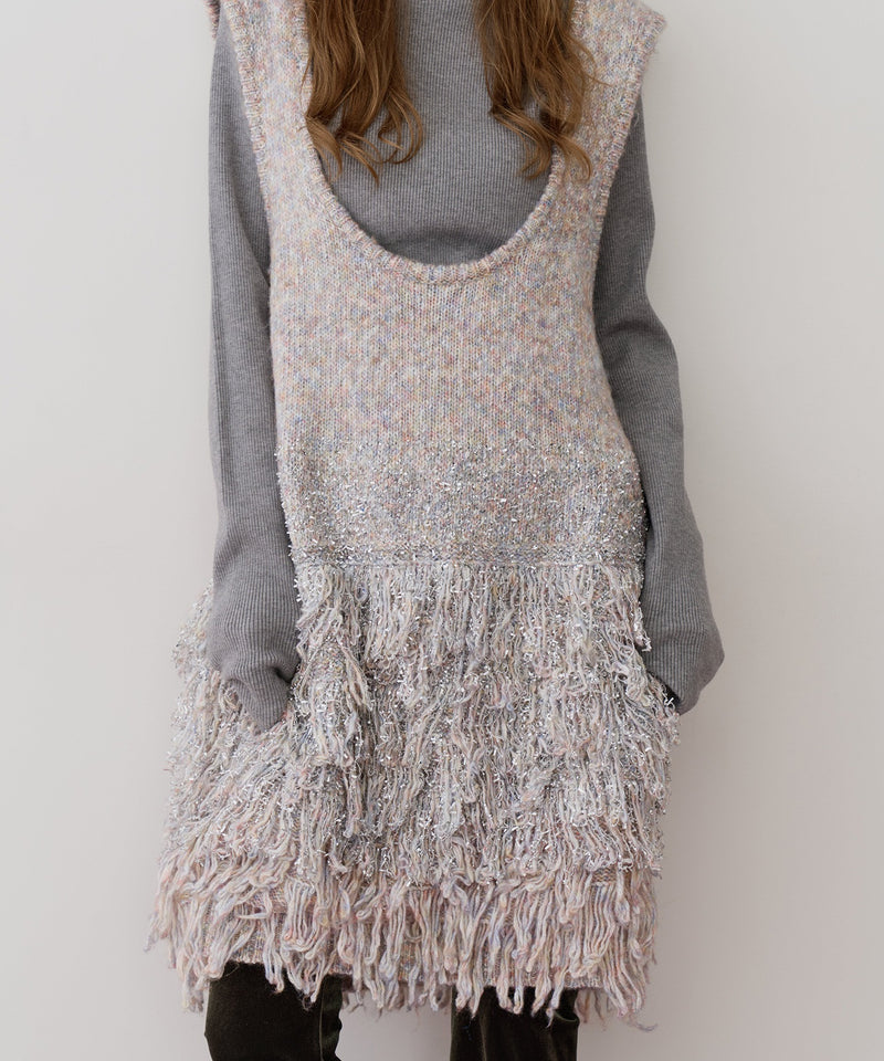 【J1U by LA BELLE ETUDE】ファンシーヤーンループフリンジMIXニットワンピース