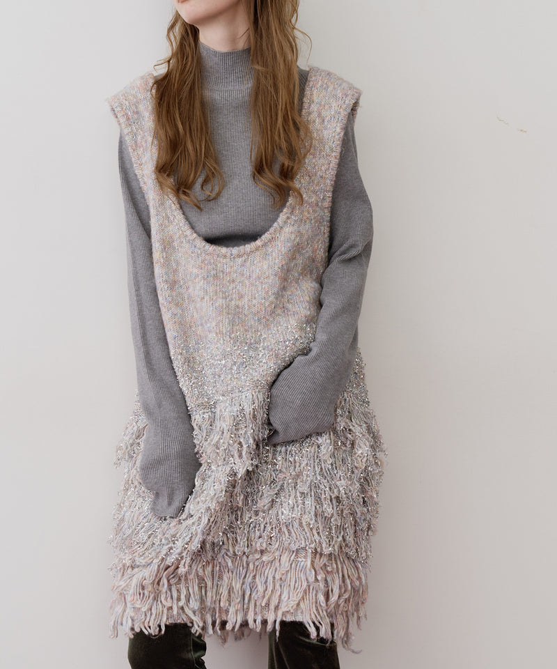 【J1U by LA BELLE ETUDE】ファンシーヤーンループフリンジMIXニットワンピース