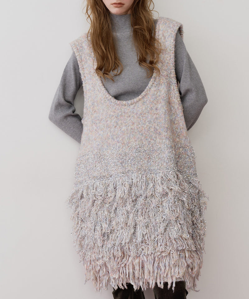 【J1U by LA BELLE ETUDE】ファンシーヤーンループフリンジMIXニットワンピース