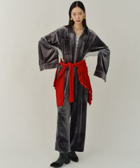 【yae】Fastener slit velours jumpsuit / ファスナースリットジャンプスーツ