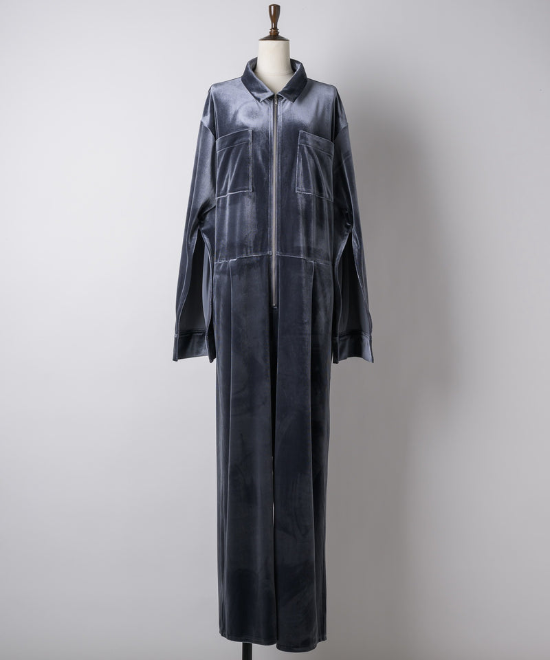 【yae】Fastener slit velours jumpsuit / ファスナースリットジャンプスーツ