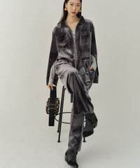 【yae】Fastener slit velours jumpsuit / ファスナースリットジャンプスーツ