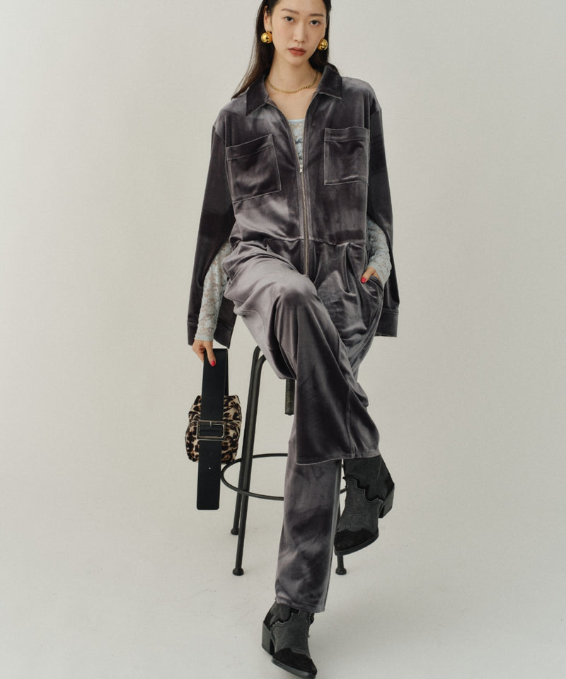 【yae】Fastener slit velours jumpsuit / ファスナースリットジャンプスーツ
