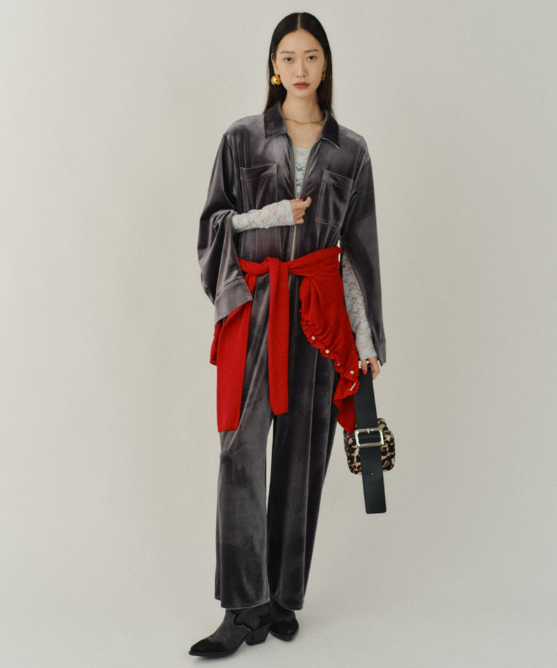 【yae】Fastener slit velours jumpsuit / ファスナースリットジャンプスーツ