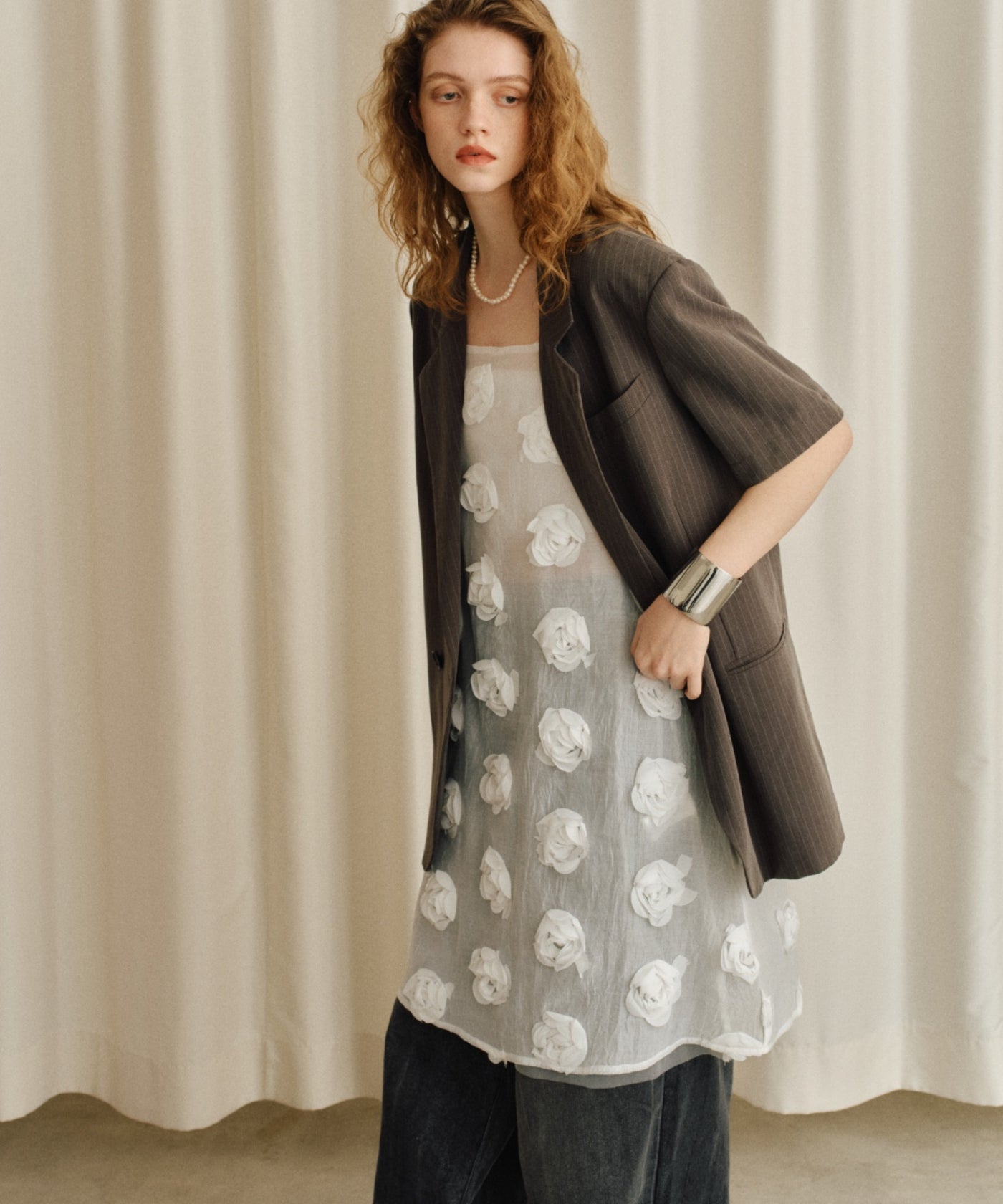 yae ヤエ Flower spangle camisole dress Beaded Sleeveless Tulle Flower Girl Dress with Feather Sky