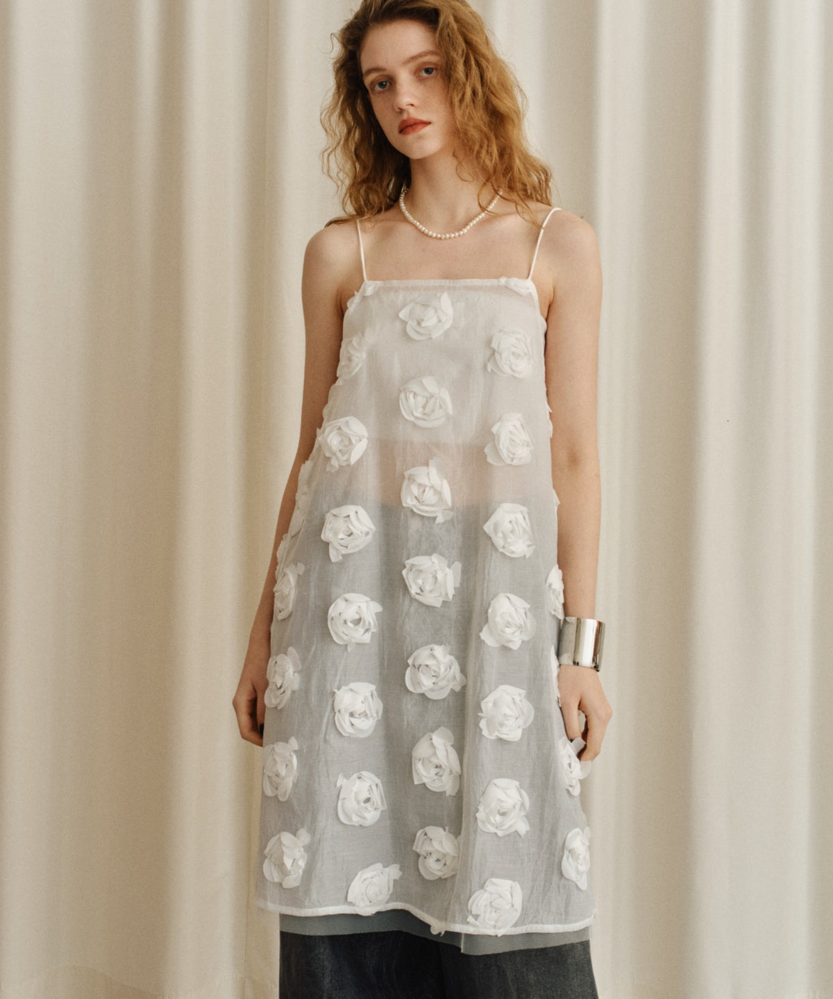 yae ヤエ　キャミソールワンピース FREE シルバー yae（ヤエ）の「Flower spangle camisole dress/フラワー