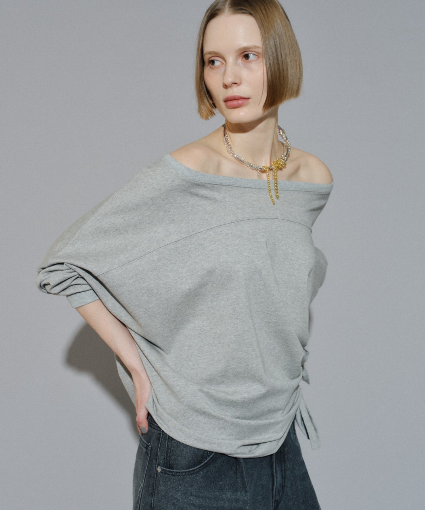 yae】2way loose sweat shirt / 2wayルーズスウェットシャツ