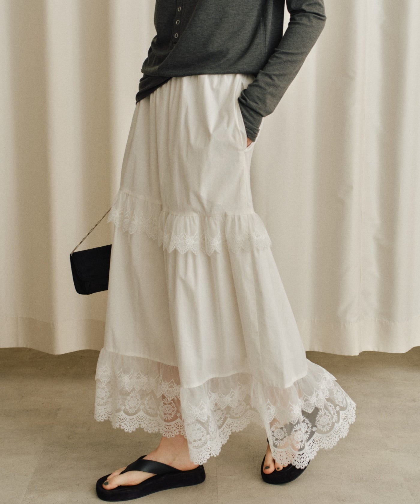 yae】Lace tiered skirt / レースティアードスカート – LA BELLE