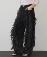 【再入荷】デニム×ギャザーチュールパンツ