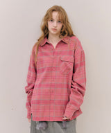【予約開始待ち】【J1U by LA BELLE ETUDE】オーバーサイズPINKチェックシャツ