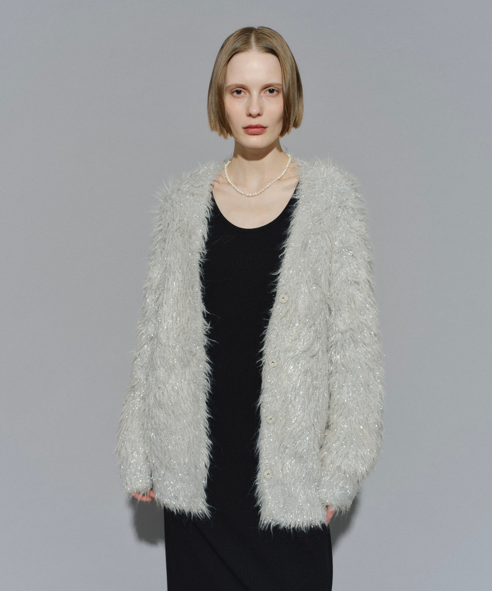 yae】2way glitter feather knit cordigan/2wayグリッター