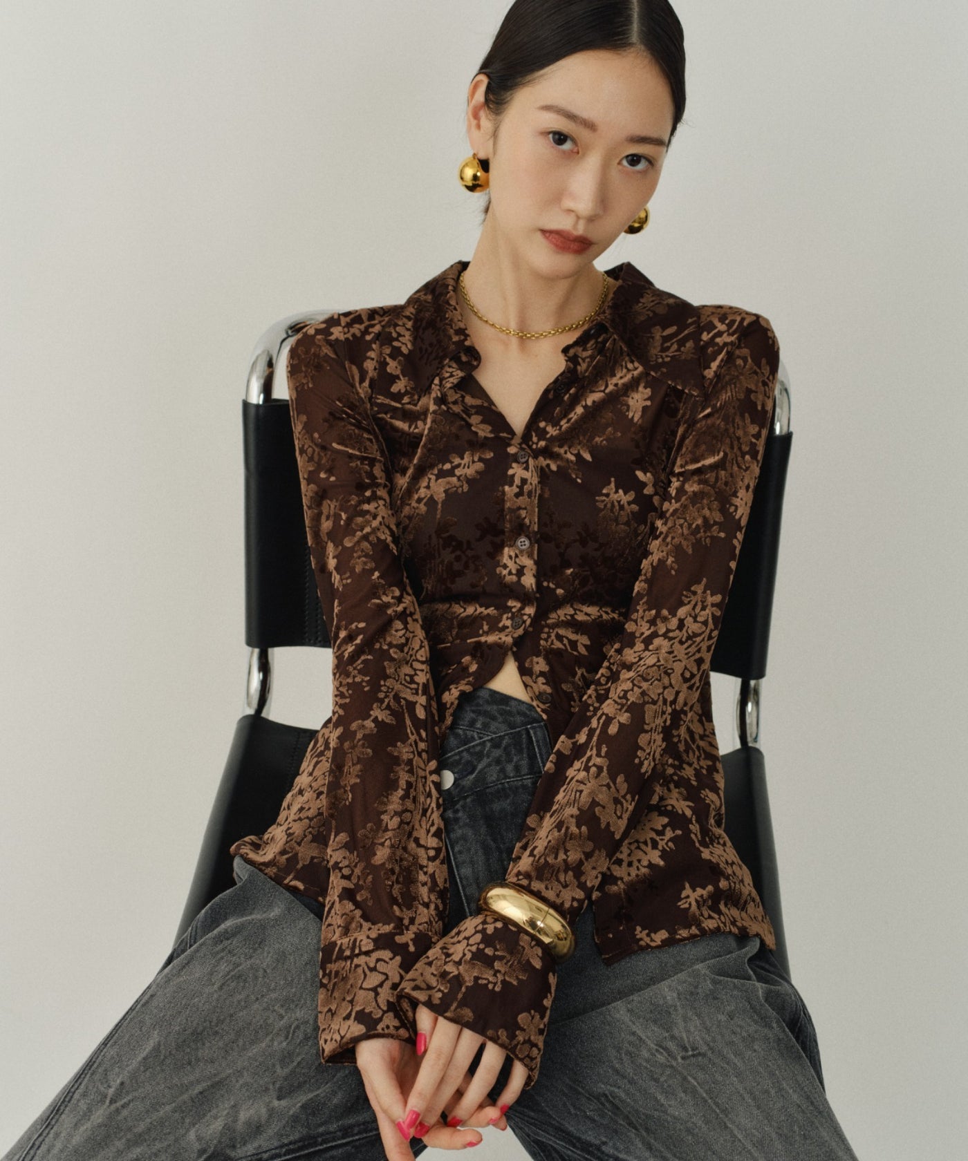 yae】Sheer opal slim fit shirt / シアーオパールスリムフィット