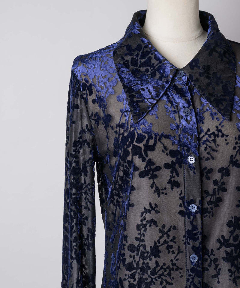 yae】Sheer opal slim fit shirt / シアーオパールスリムフィット