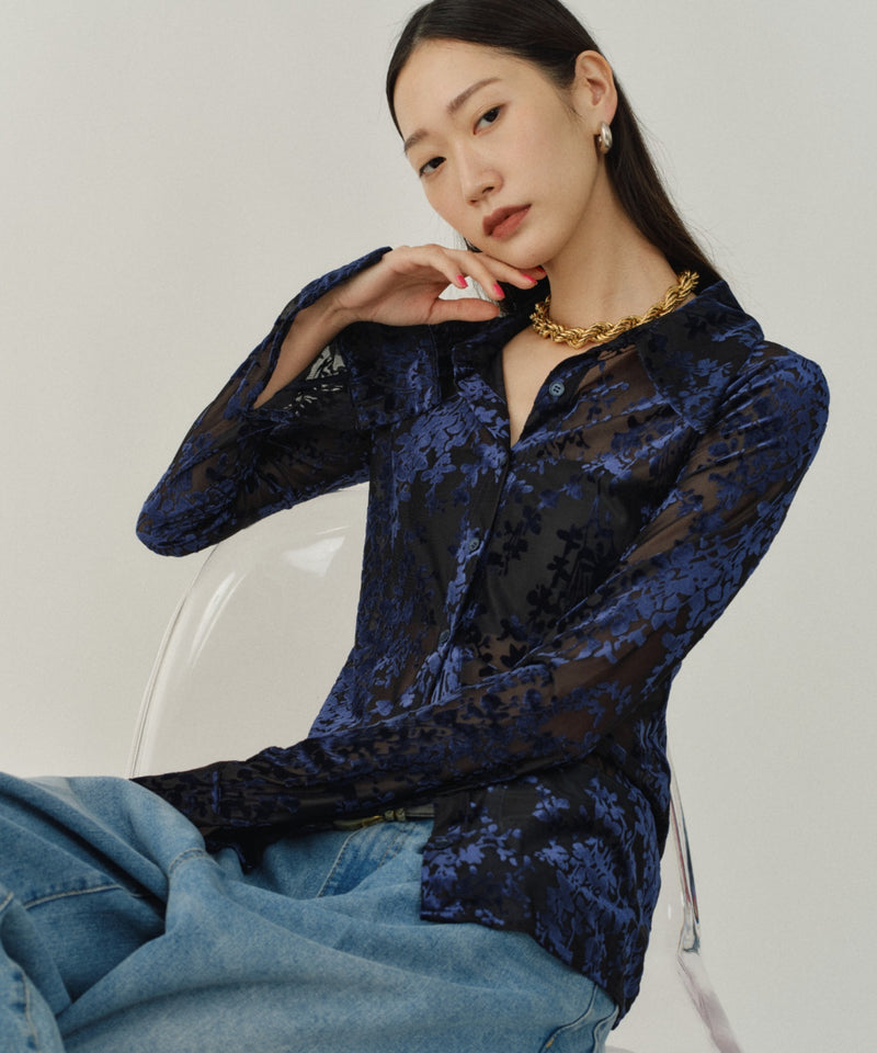 【yae】Sheer opal slim fit shirt / シアーオパールスリムフィットシャツ