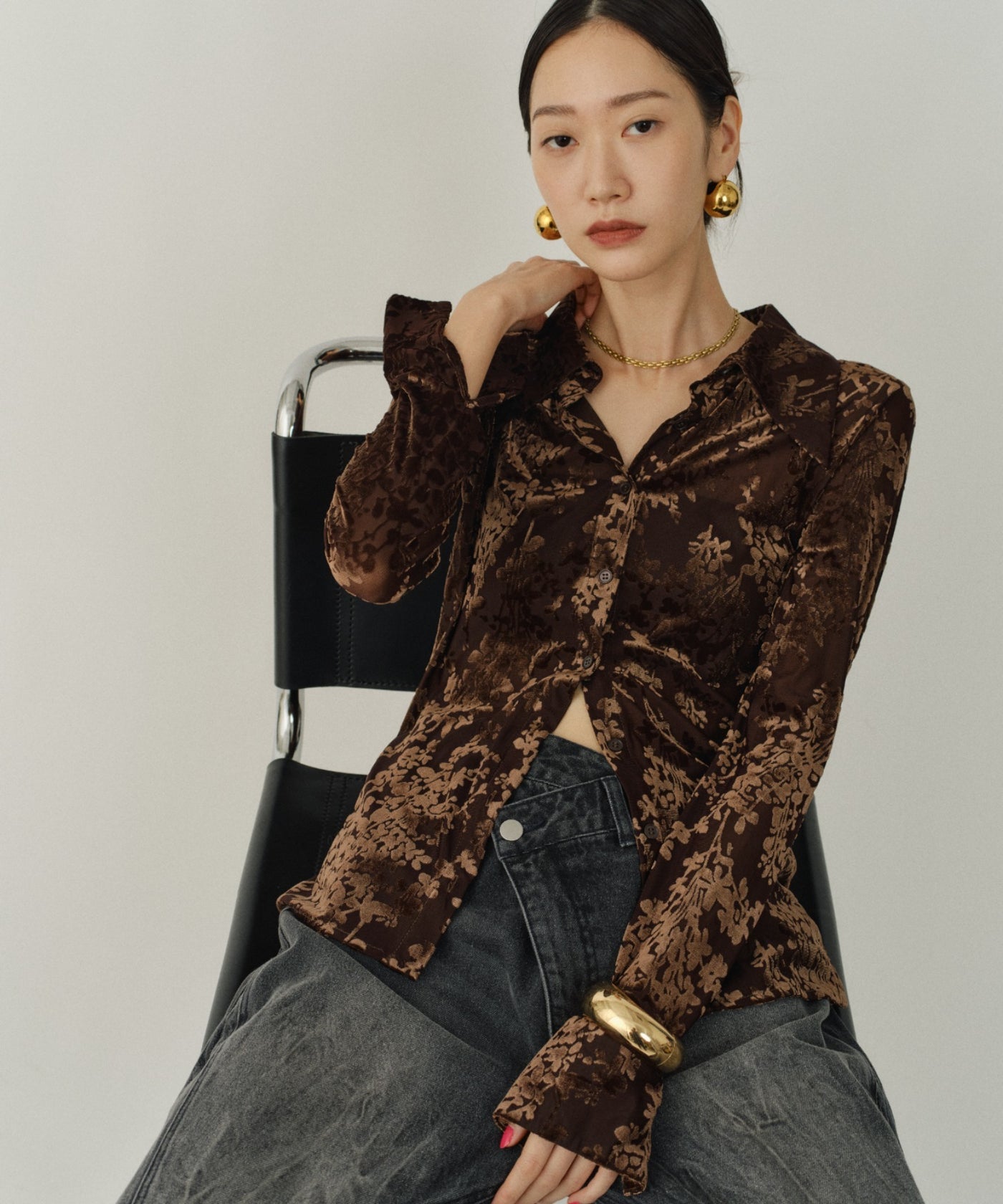 yae】Sheer opal slim fit shirt / シアーオパールスリムフィット