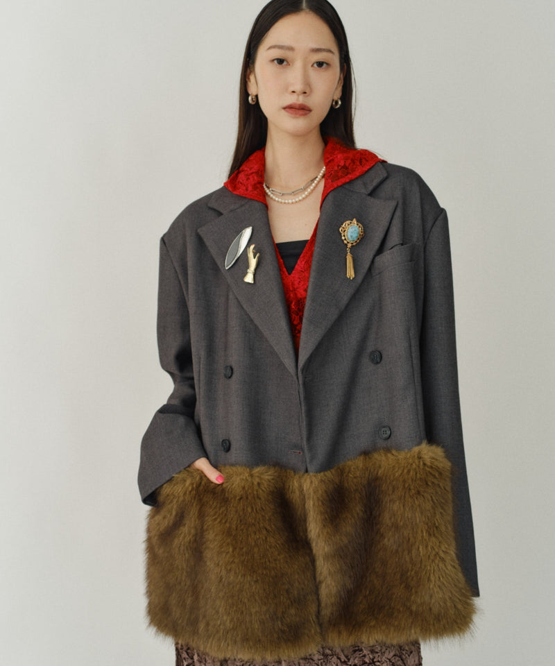 yae】Fur blocking coat / ファーブロッキングコートジャケット – LA