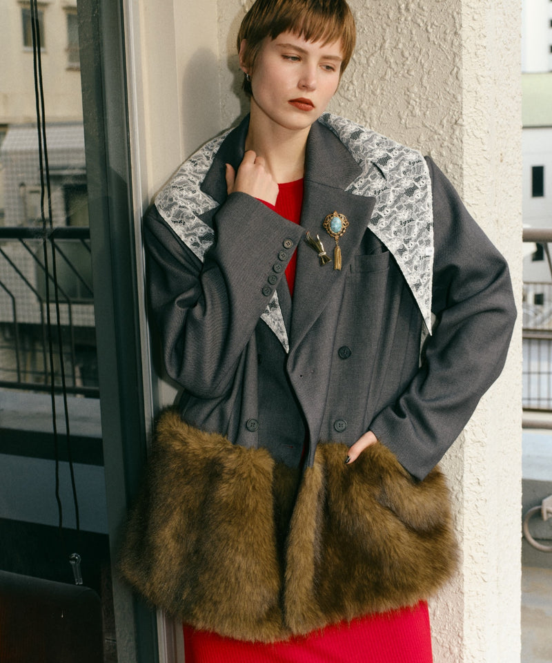 yae】Fur blocking coat / ファーブロッキングコートジャケット – LA